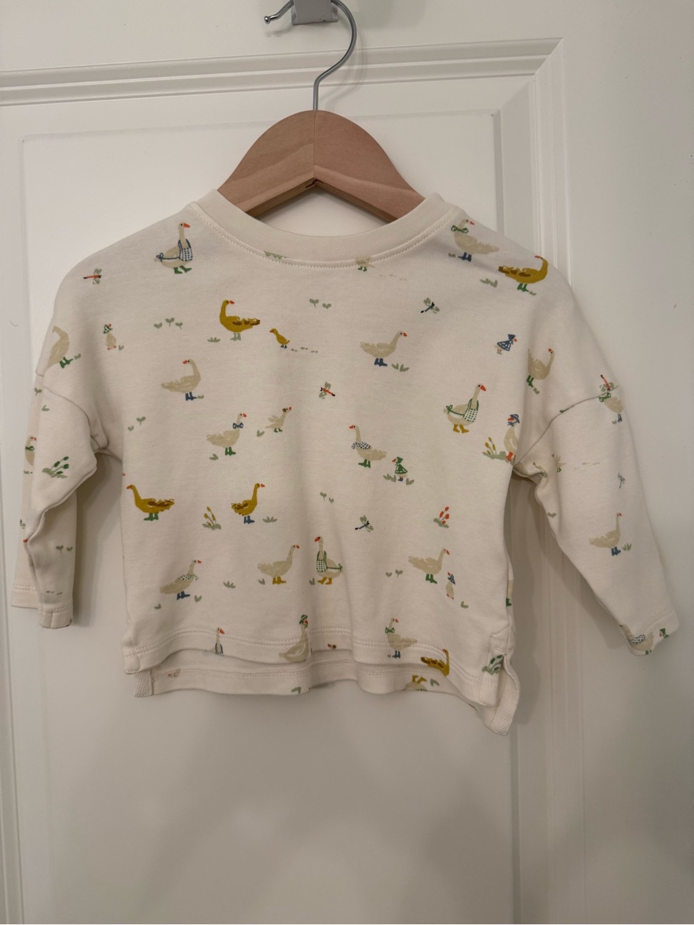 Pehr Cream Long-Sleeve Kids Sweatshirt with Duck Print